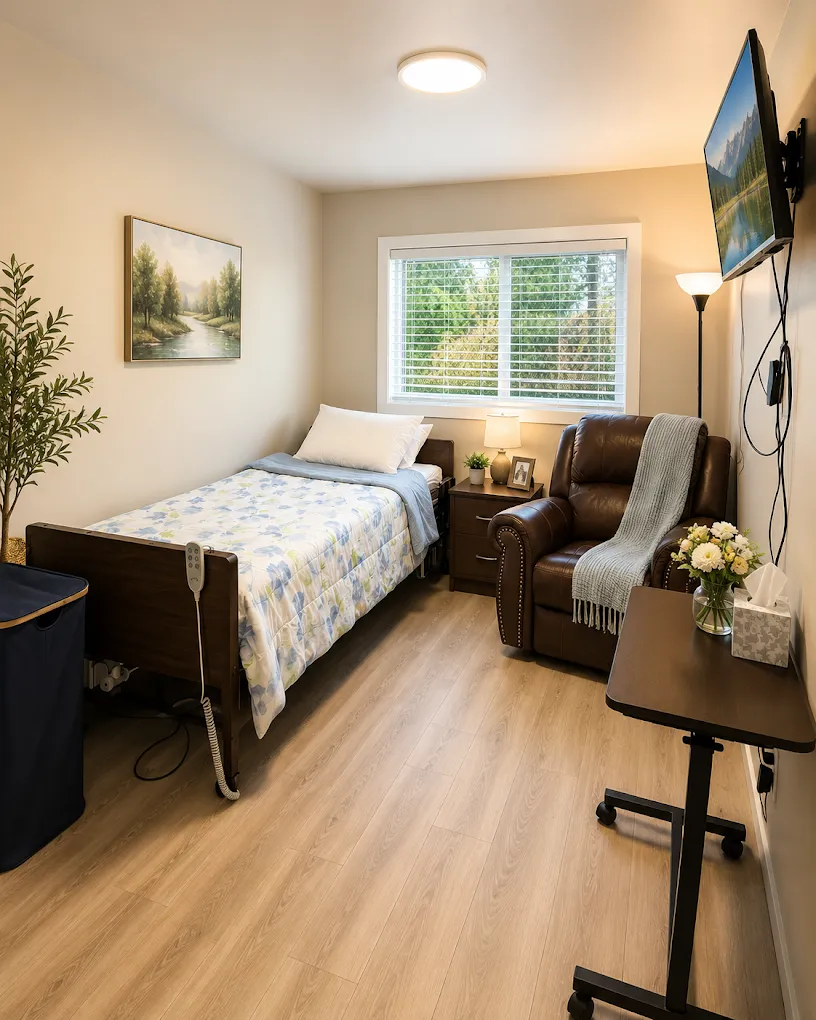 SK Living Adult Family Home: Resident bedroom with recliner