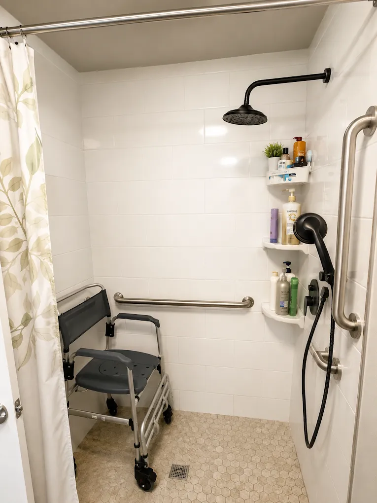 SK Living Adult Family Home: Roll-in shower